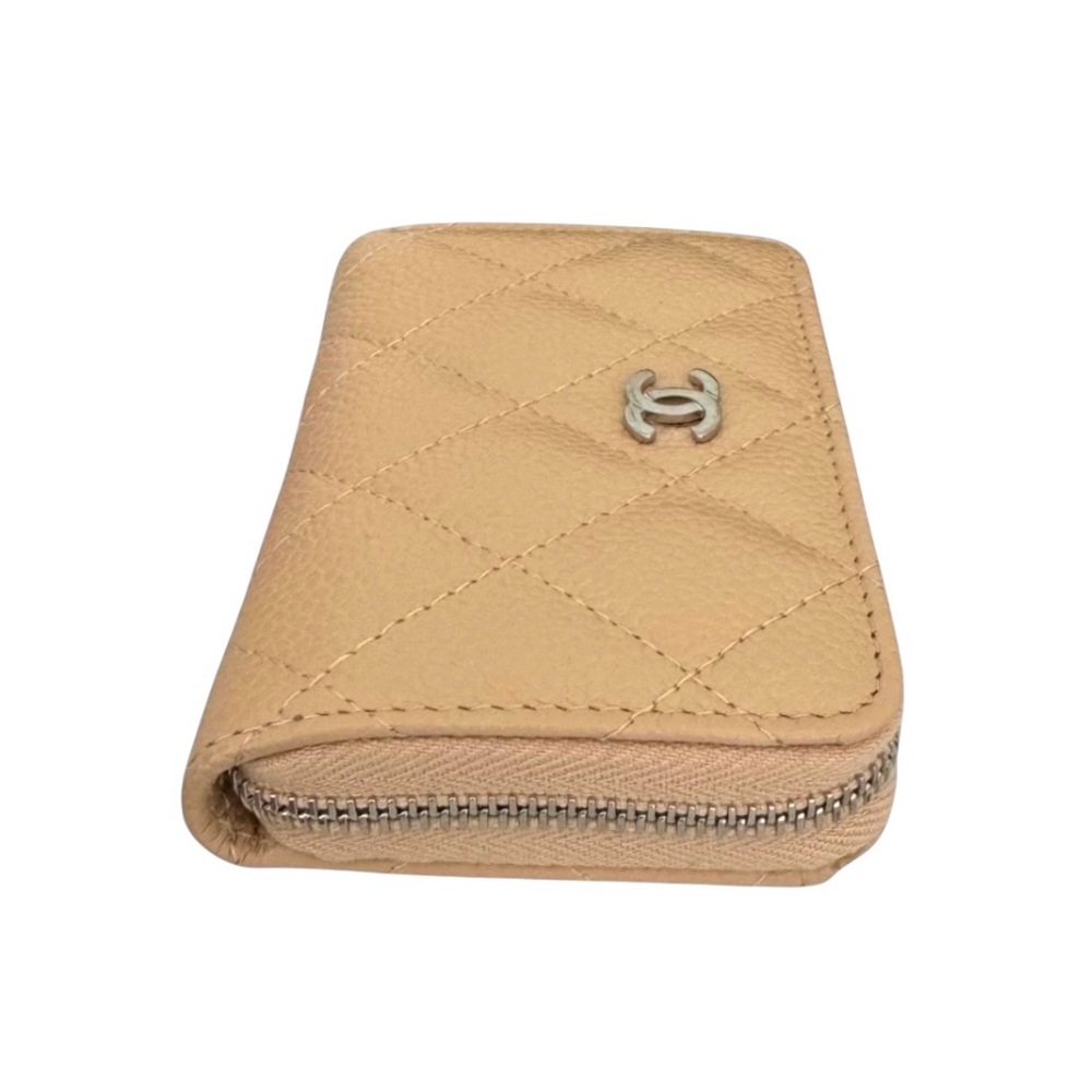 🆕💞CHANEL Classic CAVIAR Quilted Zip Around Coin Purse Wallet • BEIGE • Silver HW - Picture 7 of 15